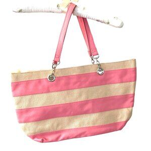 Ulta Pink Striped Tote Bag  Inner Pockets Beach Gym Bag Medium Size